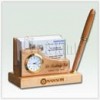 Đế gỗ đựng card có bút, đồng hồ